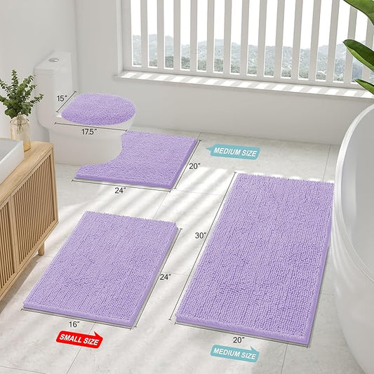 Smiry Luxury Chenille Bathroom Rugs 40x32, Extra Soft and Absorbent Shaggy Bath Mat, Machine Washable, Non-Slip Plush Carpet Runner for Tub, Shower, and Floor, Home Decor Accessories, Purple