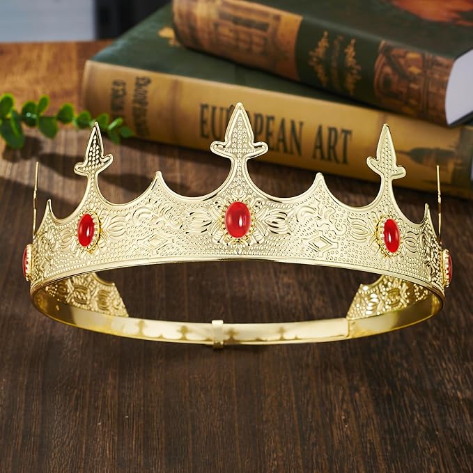 Generic King Crowns Metal Hair Band for Men Gold Crowns and Tiara for Theme Birthday Party Costume Accessories (Gold), Golden Ruby