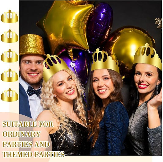 Crtiin 100 Pcs Gold Paper Crowns Birthday Party Bulk for Adults Classroom Students Hat Supplies Favors (Round Style)