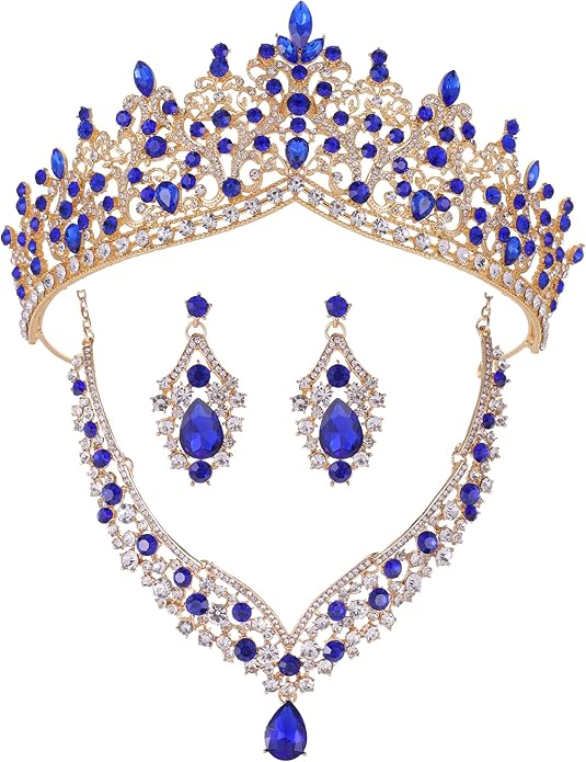 Kamirola Tiaras and Crowns for Women,Tiaras Earrings Necklace, Crystal Bridal Jewelry Set, Costume Party Halloween Prom Pageant Jewelry for Women TR80