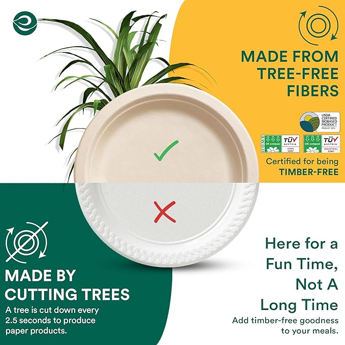 ECO SOUL Compostable 9 Inch(500-Pack) Biodegradable Heavy-Duty Disposable Eco-Friendly Paper Plates for Thanksgiving Dinner & Parties, Wedding, Event