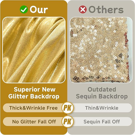 10ftx10ft Thick Gold Glitter Backdrop Curtain Panels for Parties, Wrinkle Free Sequin Sparking Photo Backdrop Drapes, 2 Panels 5x10ft Shimmer Back Drop Cloth for Wedding Birthday Photography