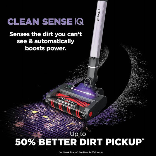 Shark Stratos Cordless Vacuum with Clean Sense IQ and Odor Neutralizer, MultiFlex Wand, Includes Crevice Tool & Anti-Allergen Brush, Up To 60 Minute Runtime, Ash Purple, IZ862H