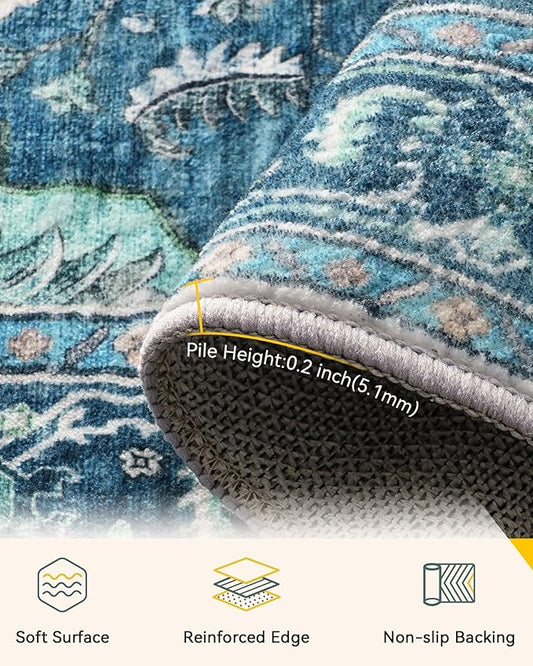 Area Rugs 2'6''x8' Runner Rug Non Slip Washable for Kitchen Hallway Bedroom Beside Laundry Room Bathroom Rug, Floor Carpet, Teal Green Lake Blue Turquoise