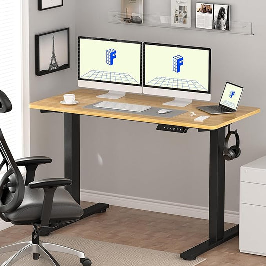FLEXISPOT EN1 One-Piece Standing Desk with 1-Inch Thick Desktop, 60"x24" Electric Height Adjustable Desk for Home Office & Multi-Device Workstations, Maple