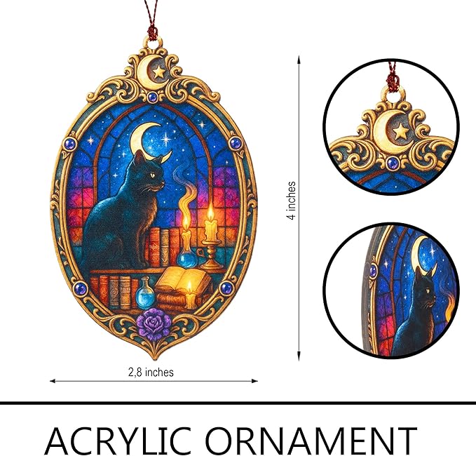 Mystic Black Cat Ornament – Black cat – Witch Gifts – Gothic Decor – Christmas Ornament – Christmas Ornament 2025 – White Elephant Gifts - Xmas Tree Funny Decoration