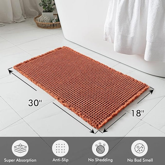 MIULEE Orange Set of 2 Waffle Bathroom Rugs, Boho Bath Rugs Non Slip Washable, Super Absorbent Bath Mats, Ultra Soft Rubber Backed Shower Mats for Bathroom Floor, Tub and Shower, Fall Decor 18x30 Inch
