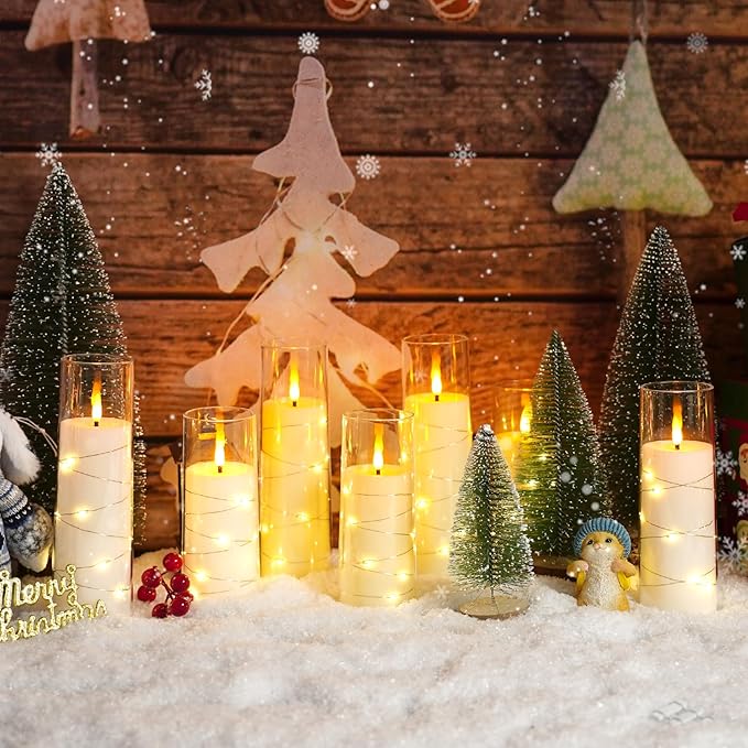 Flameless Candles with Embedded Star String - Battery Operated LED Candles, with Remote,12 Ivory Flickering Candles for Christmas, Weddings, Home Decor & Party,(D 2.3"×H 5" 6" 7")