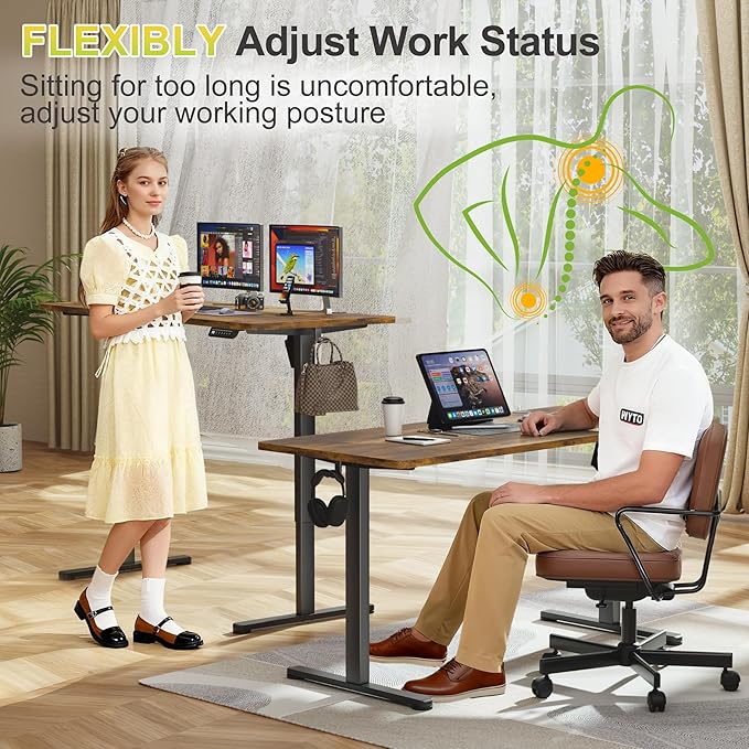 Furmax Electric Standing Desk, 55 x 24 Inches Sit Stand up Desk, Sit Stand Height Adjustable Home Office Desk with 4 Height Position Memory - with Splice Board (Rustic Brown, 55)