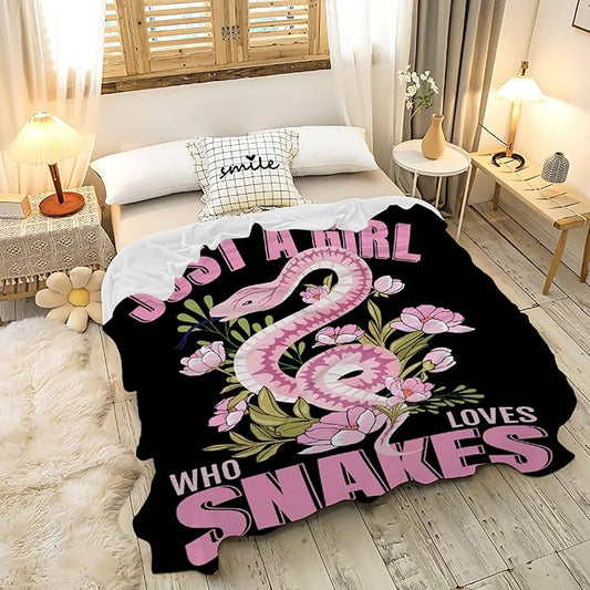 Just A Girl Loves Snakes Blanket Lightweight Cozy Flannel Fleece Throw Blanket Best Gift Home Decor for Bed Couch Outdoor Camping 80"x60" Queen for Adults