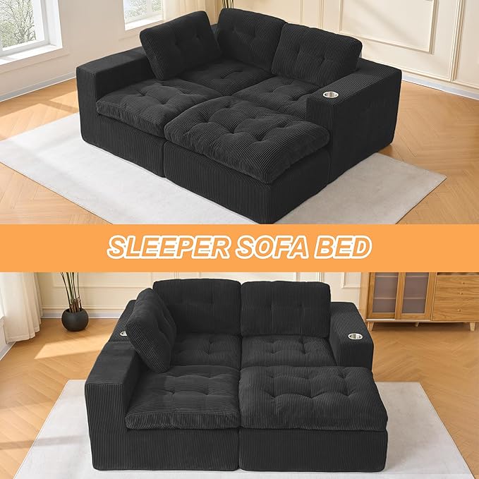 108 Inch Cloud Sectional Couch Modern Modular Sectional Sofa with Deep Seat - L Shaped Comfy 3 Seater Sectional Couches Memory Foam Boneless Fits Living Room & Bedroom, Black