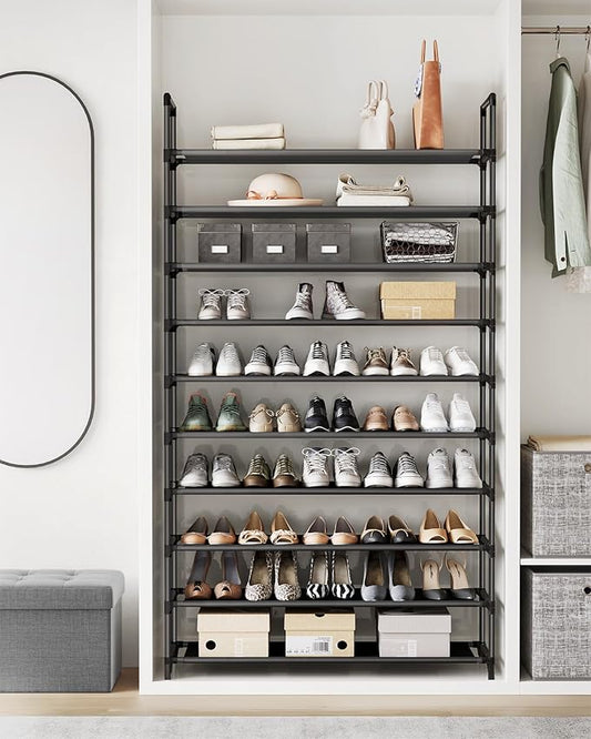 SONGMICS Shoe Rack, 10-Tier Shoe Shelf, Shoe Storage Organizer, 11 x 37 x 68.9 Inches, Metal Frame, Non-Woven Fabric Shelves, for Entryway, Bedroom, Black ULSH11H