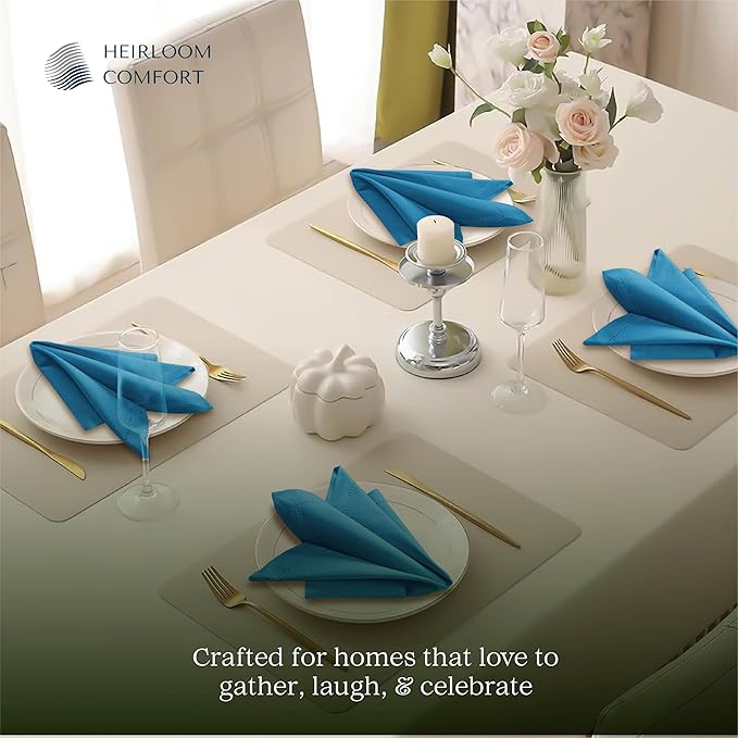 Turquoise Blue Cloth Napkins 18x18 Inch - 12 Pack - Reusable, Absorbent, Soft, Washable Fabric - Hemstitch Mitered Edges - Ideal for Beach Parties, Summer, Outdoor Dining, Dinner