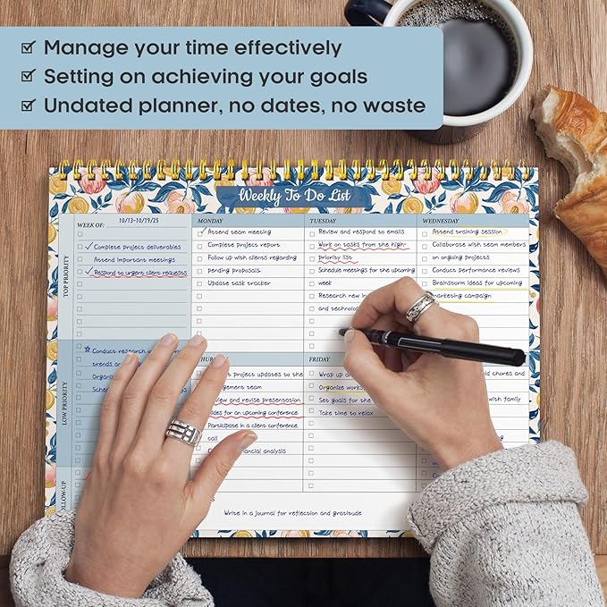 Taja Weekly To Do List Notepad with 52 Undated Sheets(8.5"×11")- Weekly Desk Planner for Women & Man, Work and Home - 1 Pack Citrus Grove