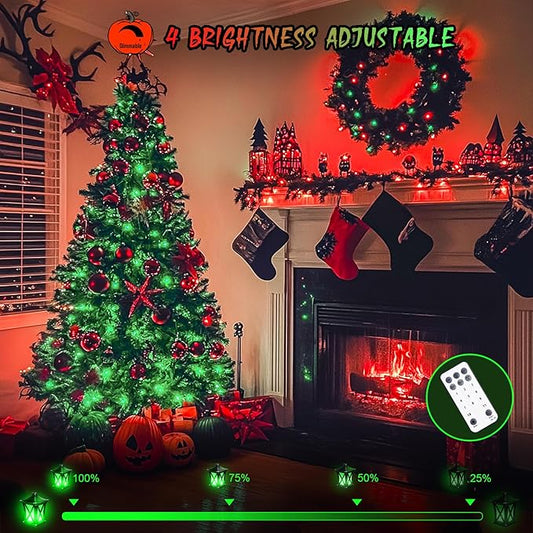 JMEXSUSS 168ft 600 LED Red to Green Halloween Lights Outdoor, Red Green Color Changing Christmas Lights, Christmas Twinkle String Lights Plug in for Tree Porch Yard Halloween Decorations