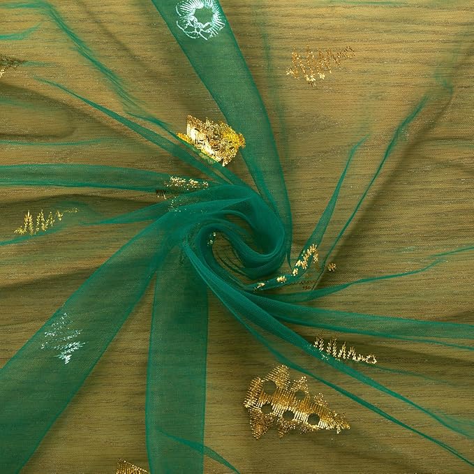 Emerald Green Gold Table Runner for Christmas 3 Pack Sheer Gauze Cheesecloth 120 Inch with Glitter Holiday Party Decor for Family Gatherings Dining Table Home Celebration