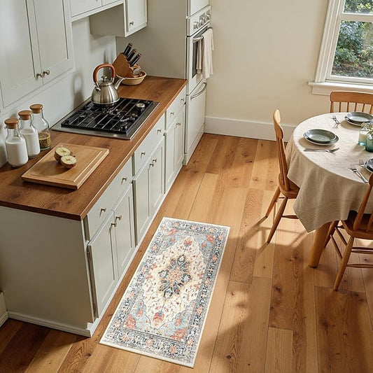 Area Rugs 2'x4' Kitchen Rugs Entry Rug Small Rugs for Entryway Kitchen Bathroom Door Mat Indoor Entrance,Washable Non Slip, Beige Navy Blue Orange Colorful
