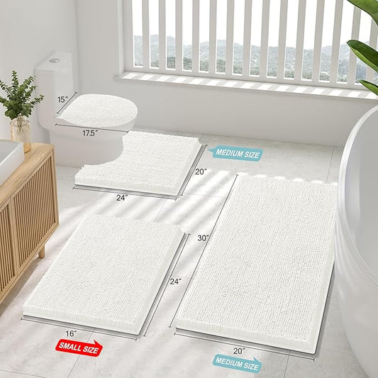 Smiry Luxury Chenille Bathroom Rugs 45x27, Extra Soft and Absorbent Shaggy Bath Mat, Machine Washable, Non-Slip Plush Carpet Runner for Tub, Shower, and Floor, Home Decor Accessories, Ivory