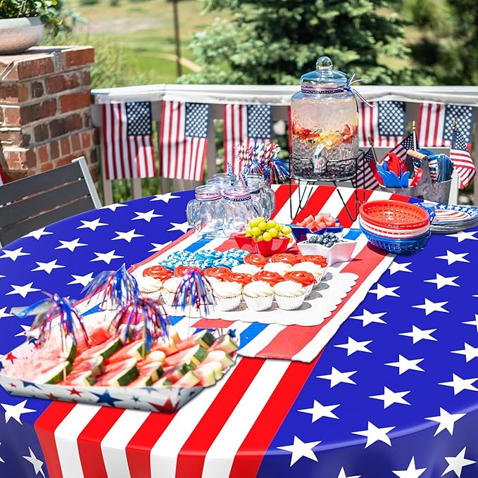 Oudain Veteran Day Tablecloth 84 Inch Plastic American Flag Tablecloths Disposable 4th of July Table Cover for Veterans Memorial Independence Day Patriotic Party Supplies