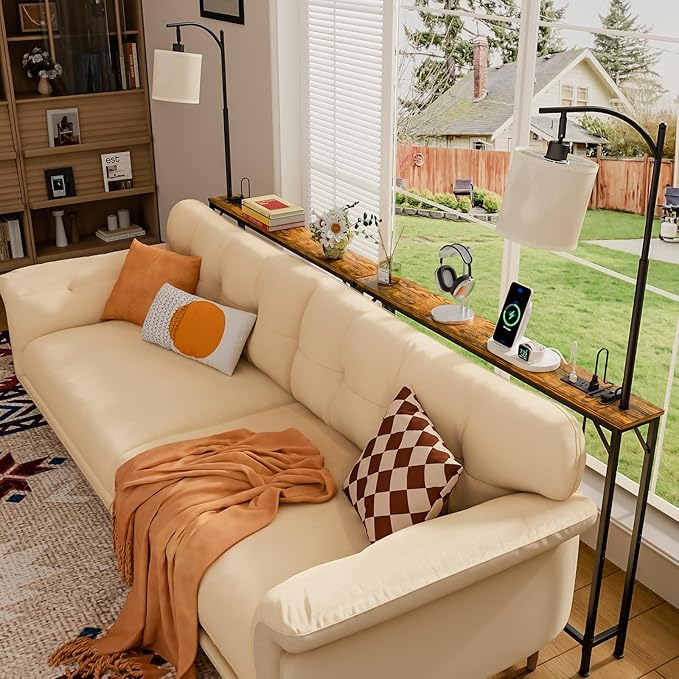 keomaisyto Skinny Console Table with Outlet, Narrow Sofa Table with 3-Color Light, Behind Couch Table with 3 Color Temperatures Led Bulb for Living Room, Bedroom, Entryway, Hallway