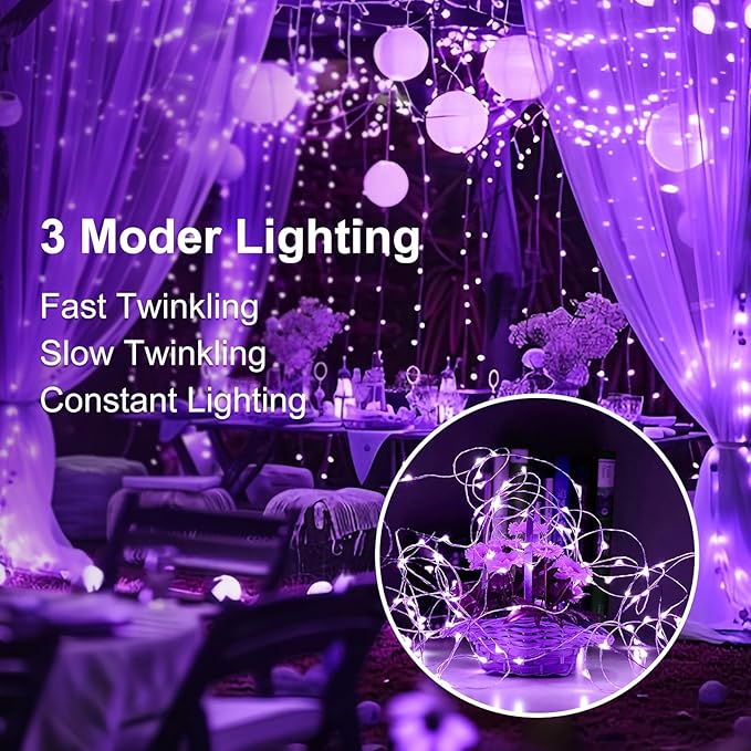 Fairy Lights,Silver Wire String Lights Waterproof,Battery Operated 7FT 20LED Firefly Starry Moon Lights for DIY Christmas Wedding Party Bedroom Decor (Purple, 24 Pack)