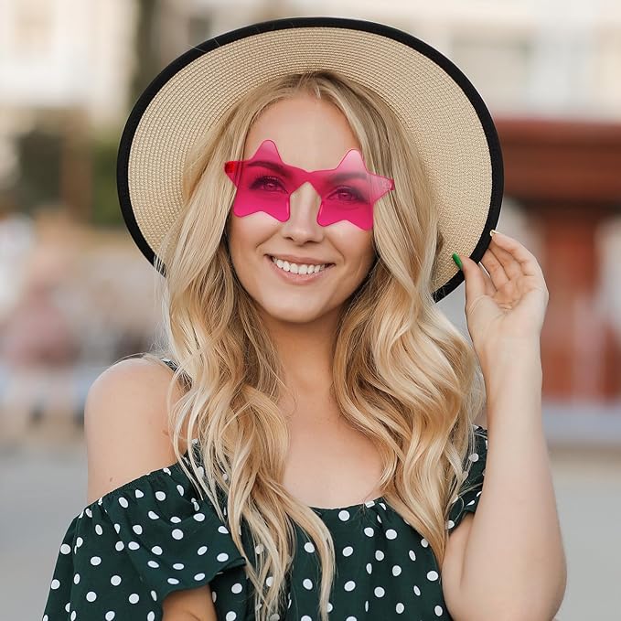 10/20/30/40 Pack Star Sunglasses Rimless Transparent Pentagram Shaped Sunglasses Bulk Party Favor Glasses for Women (30, Rose Red)