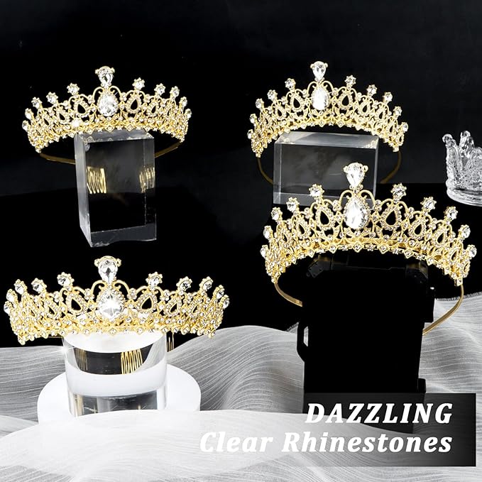 CIEHER 18 PCS Gold Crowns for Women, Crystal Queen Crown Princess Tiaras for Prom Birthday Party Halloween Costume