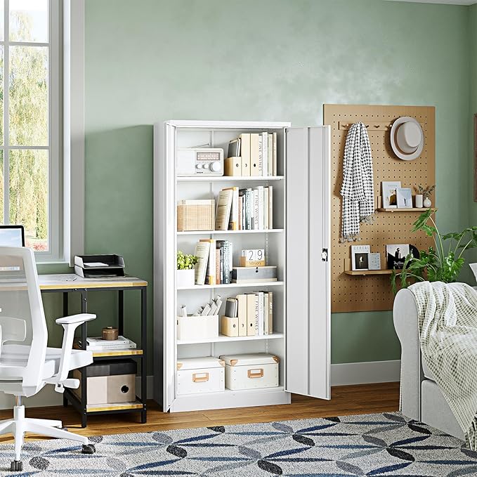 Letaya Metal Garage Storage Cabinets with Lock Door and Adjustable Shelves, Steel Tool Cabinets for Home,Office,Warehouse Organisieren (White, 72" H)