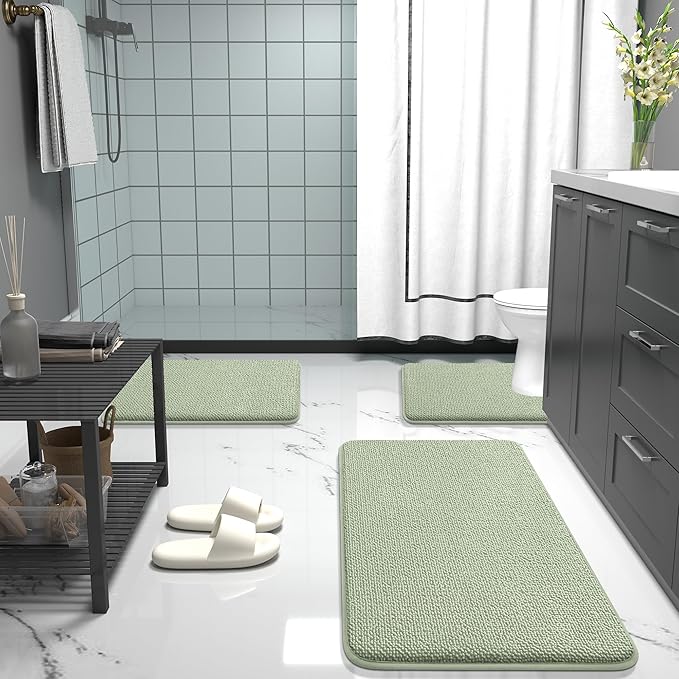 OLANLY Toilet Rugs U-Shaped 24x20, Extra Soft Absorbent Thick Memory Foam Contour Bathroom Rugs, Dry Quickly, Machine Washable, Non-Slip Toilet Bath Mat, Home Decor Accessories, Sage Green