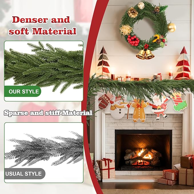 4 Pcs 6 Ft Christmas Norfolk Pine Garlands, Christma Greenery, Christmas Decor, Christma Garland Faux for Table, Mantle, Wall, Indoor, Outdoor Christma Decorations (4Pcs,6 FT)