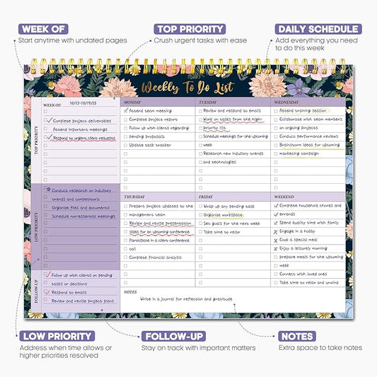 Taja Weekly To Do List Notepad with 52 Undated Sheets(8.5"×11")- Weekly Desk Planner for Women & Man, Work and Home - 1 Pack Lavender Dream