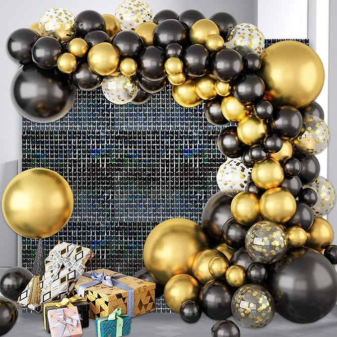 48 PCS Black Shimmer Wall Backdrop, Laser Square Sequin Photo Backdrops Panel, Glitter Wall Background for Birthdays, Weddings, Halloween, Engagements, Disco Bachelorette Party Decoration (6FTx8FT)