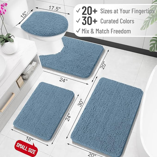 OLANLY Bathroom Rugs 35x24, Extra Soft Absorbent Chenille Bath Rugs, Rubber Backing Quick Dry, Machine Washable Bath Mats for Bathroom Floor, Tub and Shower, Home Decor Accessories, Airy Blue