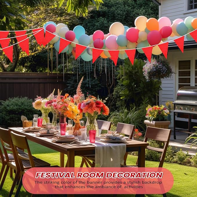 100 Feet Pennant Banners Flags 75 Solid String Triangle Flags for Grand Opening, Carnival Theme Birthday Party Decoration Outdoor Events Classroom Decoration (Red)
