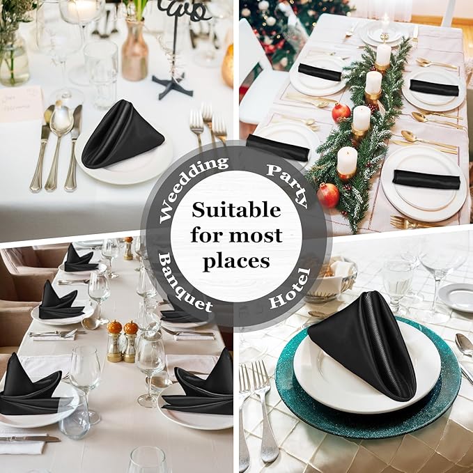 Bailarina 120 Pack Black Satin Napkins,17x17 Inches Wedding Napkins Square Soft Silky Table Napkins Bulk Decorative Elegant Cloth Napkin for Party Decoration, Banquet,Wedding,Graduation