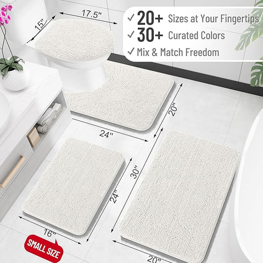 OLANLY Bathroom Rugs 35x24, Extra Soft Absorbent Chenille Bath Rugs, Rubber Backing Quick Dry, Machine Washable Bath Mats for Bathroom Floor, Tub and Shower, Home Decor Accessories, Ivory