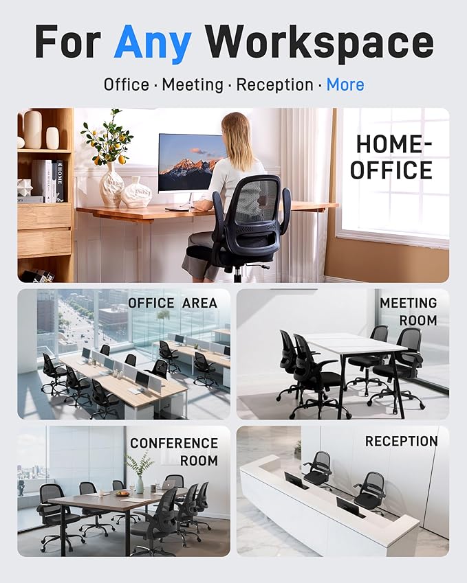 Ergonomic Mesh Office Chair for Home Office, Flip-Up Arms, Breathable Mesh Back & Thick Seat Cushion, Swivel Rolling Computer Desk Chair – BIFMA Certified, Supports 300 lbs (White Frame/Blue Seat)