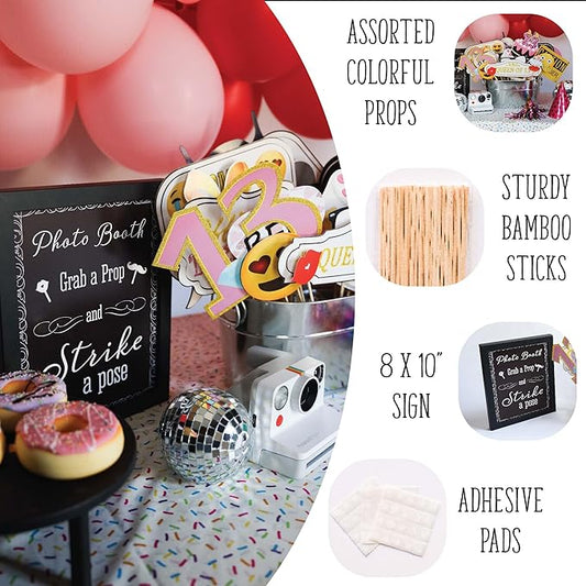 13th Birthday Photo Booth Props - 41-pc Photo Prop Kit with 8 x 10-Inch Sign, 60 Adhesive Pads, 45 Sticks - Teen Girl Photo Booth Props - Party Supplies 13th Birthday