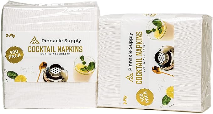 500 Pack Cocktail Napkins Paper - Quality 3-Ply White Beverage Napkins - Restaurant, Event, Bar Napkins - Perfect Size Dessert Napkins - Party Napkins Bulk - Elegant Wedding Napkins Disposable