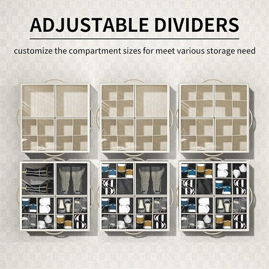 Aokeyee Shoe Organizer for Closet,2 Pack Foldable Shoe Storage Organizer Box Bin with Adjustable Dividers and Clear Cover, Fits up to 16-32 Pairs