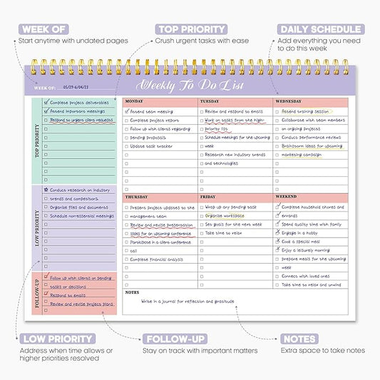 Taja Weekly To Do List Notepad with 52 Undated Sheets(8.5"×11")- Weekly Desk Planner for Women & Man, Work and Home -1 Pack Violet Dream