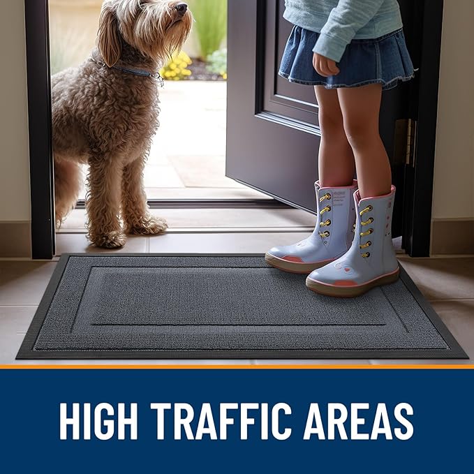 OLANLY Front Door Mat Indoor Outdoor Entrance, Waterproof All-Season, All-Weather Doormat, Sturdy Natural Rubber, Low Profile, Easy Clean Patio Porch Entryway Mat, 71x23, Charcoal Gray
