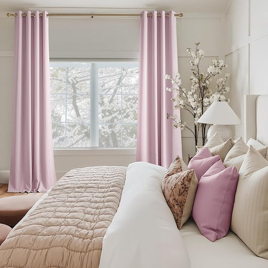 NICETOWN Room Darkening Draperies Curtains Panels, 2 Panels Baby Pink W52 x L84