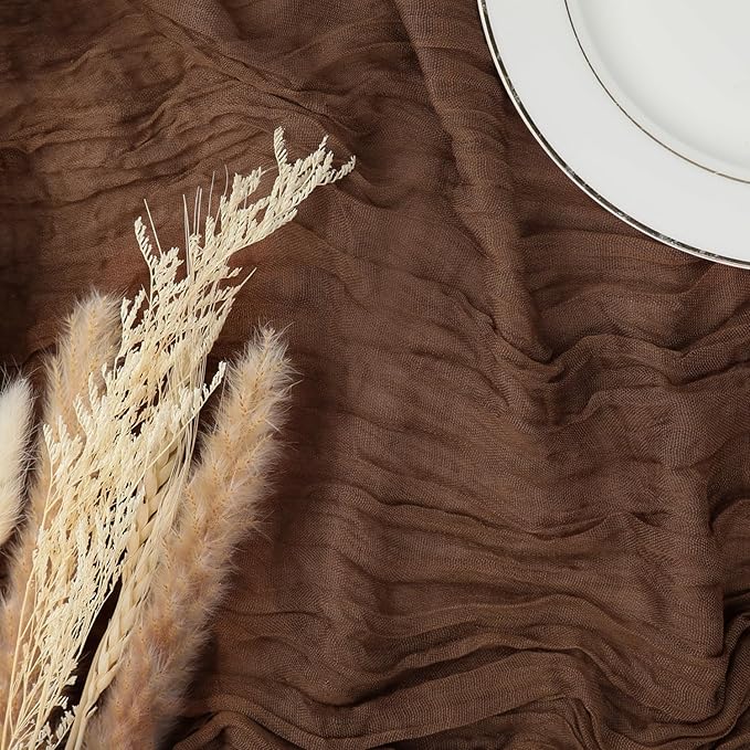 6 Pack Brown Cheesecloth Table Runner 35x120 Inch Gauze Coffee Table Runner Rustic Boho Cheese Cloth Sheer Runner for Wedding Baby Shower Bridal Shower Birthday Party Decorations