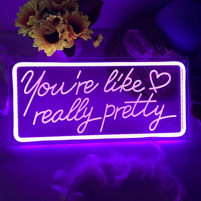 SYLHOME Purple You're Like Really Pretty Led Neon Light Sign USB Gorgeous Girls Bedroom Kids Room Wall Decor Sign Wedding Birthday Party Salon Bar 15.8"X7.5" 5V