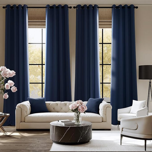 NICETOWN Navy Blue Blackout Draperies Heat Insulated Curtain 95 inch - Extra Long Thermal Insulated Shades for Bedroom, Living Room, Yard, Laundry, Pantry, Garage - 1 Pair, W52 x L95