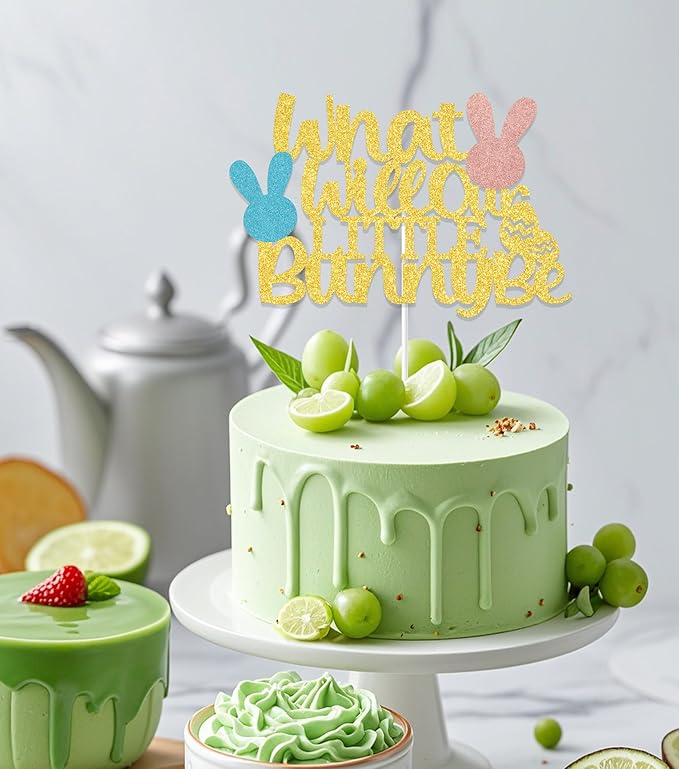What Will Our Little Bunny Be Cake Topper, Bunny Baby Shower Decorations, Easter Theme General Reveal Party Cake Decoration, A Little Bunny is on the Way Baby Shower Supplies Gold Blue & Rose Gold
