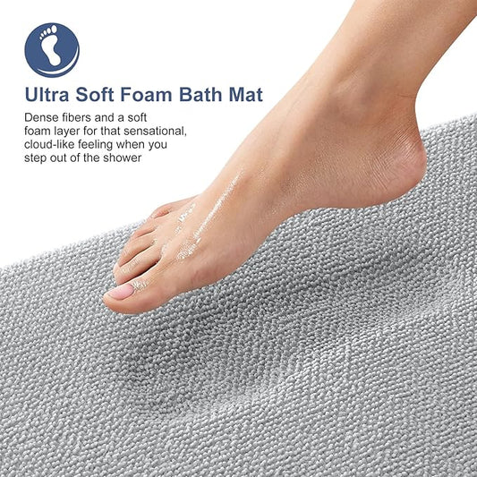 OLANLY Thick Memory Foam Bath Mat Rug 44x24, Extra Soft Absorbent Bathroom Rug, Quick Dry Bath Mats, Non-Slip, Machine Washable Carpet for Bathroom, Tub and Shower, Home Decor Accessories, Light Grey