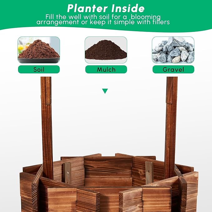 Bezseller Wishing Wells for Outdoors, Wooden Wishing Well Planter for Outdoor Yard, Large Rustic Outdoor Flower Planters with 4 Reinforced Rod & Hanging Bucket for Garden Home Decor(45 inch Tall)