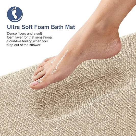 OLANLY Thick Memory Foam Bath Mat Rug 35x24, Extra Soft Absorbent Bathroom Rug, Quick Dry Bath Mats, Non-Slip, Machine Washable Carpet for Bathroom, Tub and Shower, Home Decor Accessories, Beige